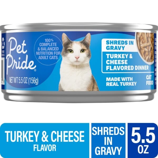 Pet Pride® Adult Wet Cat Food Turkey & Cheese Flavored Dinner In Gravy Shreds