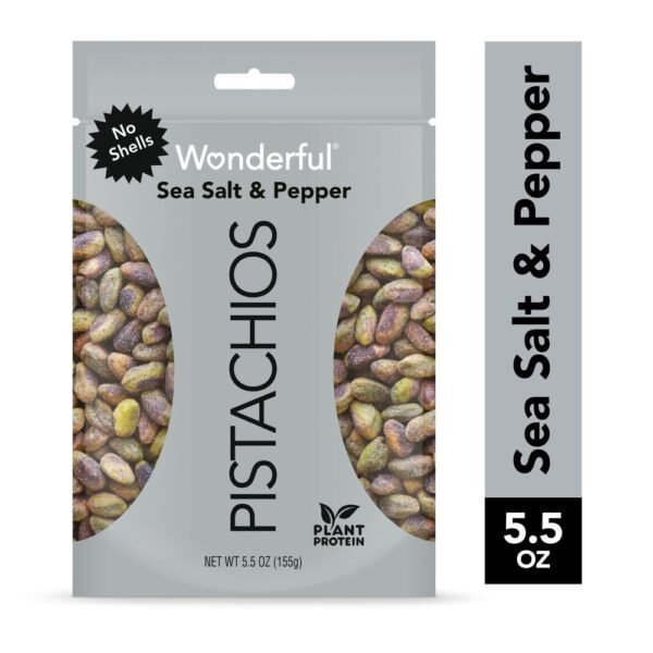 Wonderful Pistachios, No Shells Sea Salt & Pepper Pistachios, 5.5 Ounce Resealable Pouch