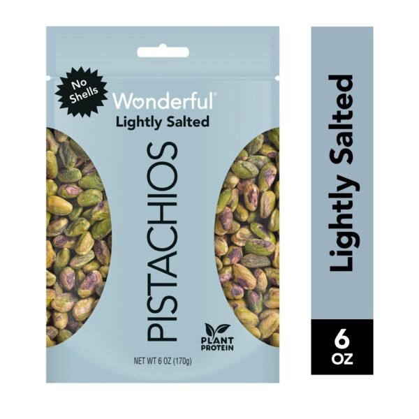 Wonderful Pistachios, No Shells Roasted & Lightly Salted Pistachios, 6 Ounce Resealable Pouch