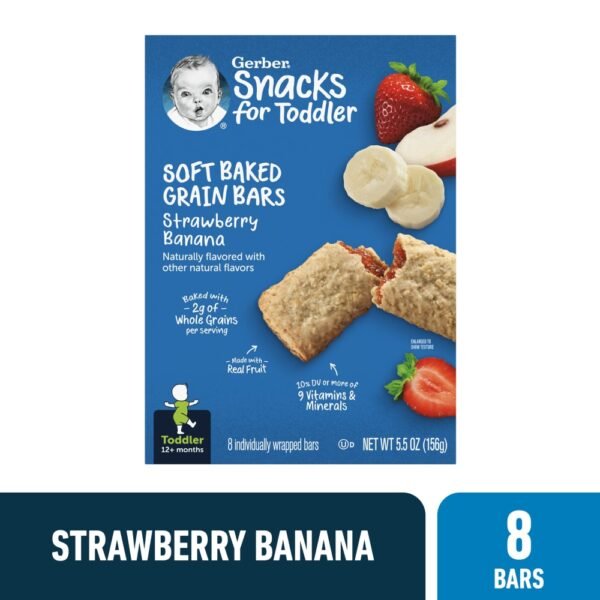 Gerber Snacks for Toddler Soft Baked Grain Bars Strawberry Banana