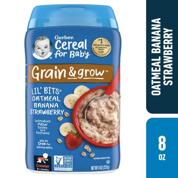 Gerber 3rd Foods Cereal for Baby Grain and Grow Lil' Bits Baby Cereal Banana Strawberry Oatmeal