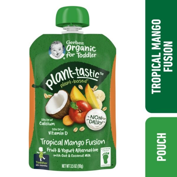 Gerber Organic Baby Food Toddler Plant-tastic Tropical Mango Fusion Fruit and Yogurt Alternative