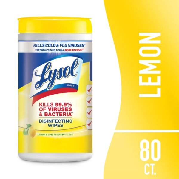 Lysol Disinfecting Wipes, Sanitizing Antibacterial Cleaning Wipes, Lemon and Lime Blossom, 80 ct