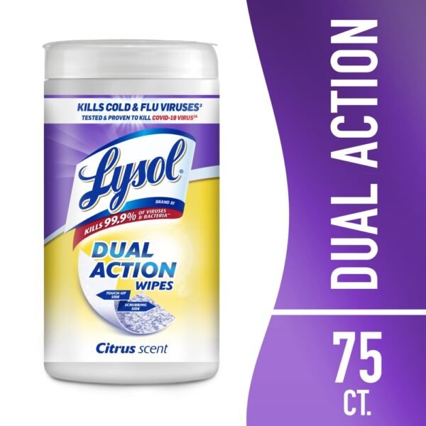 Lysol Dual Action Disinfecting Wipes, Sanitizing Antibacterial Cleaning Wipes, Citrus, 75 ct