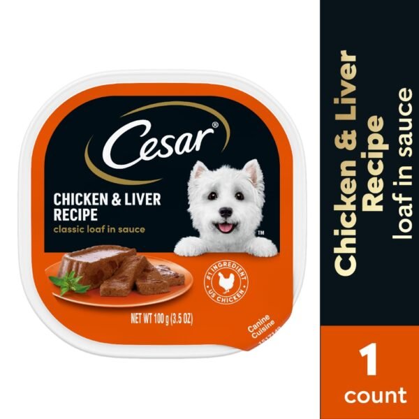 Cesar Adult Soft Wet Dog Food Chicken & Liver Recipe Classic Loaf in Sauce