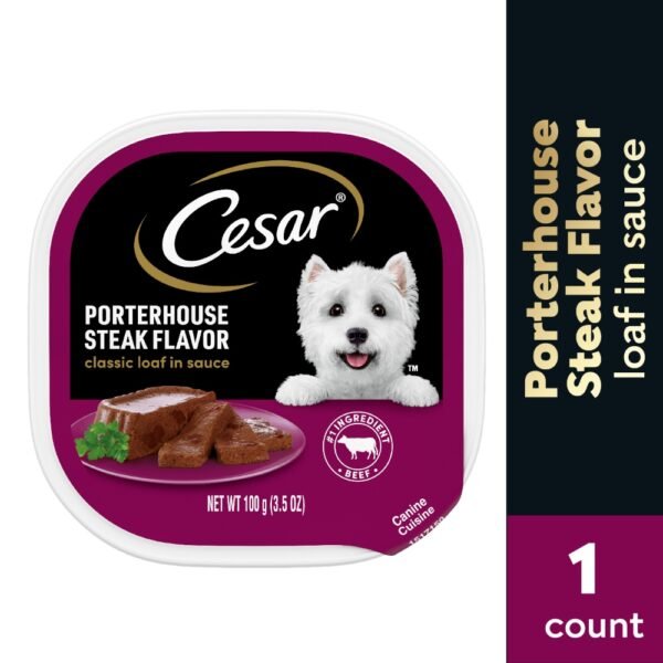 Cesar Adult Soft Wet Dog Food Porterhouse Steak Classic Loaf in Sauce