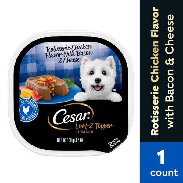 Cesar Adult Wet Dog Food Rotisserie Chicken with Bacon & Cheese Loaf & Topper in Sauce