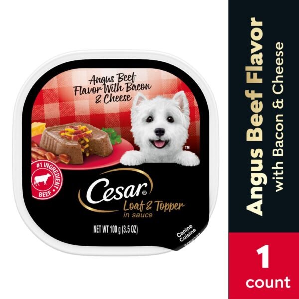 Cesar Adult Soft Wet Dog Food Angus Beef Bacon & Cheese Loaf & Topper In Sauce
