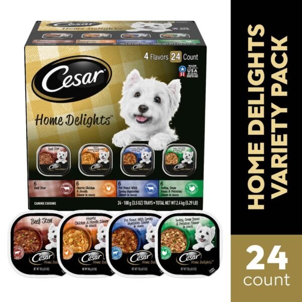 Cesar Home Delights Soft Wet Dog Food Beef Stew Chicken Noodle Pot Roast & Turkey Variety Pack
