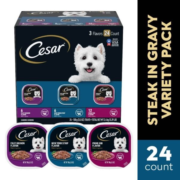 Cesar Soft Wet Dog Food Filet Mignon New York Strip & Prime Rib Filets in Gravy Variety Pack