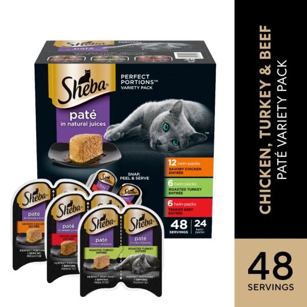 Sheba Perfect Portions Adult Wet Cat Food Pate Chicken & Roasted Turkey & Tender Beef Variety Pack