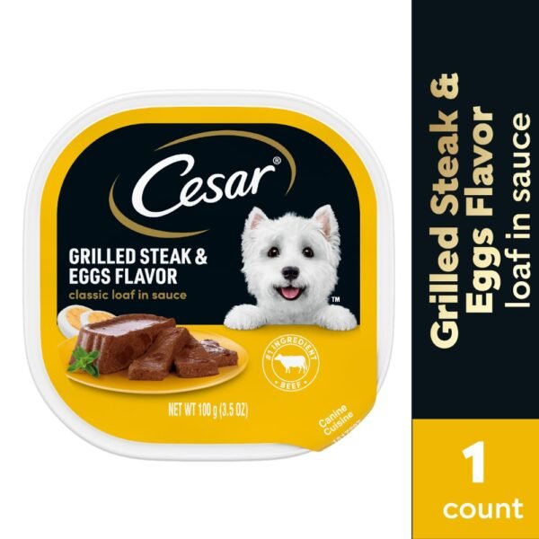 Cesar Adult Soft Wet Dog Food Grilled Steak and Eggs Classic Loaf in Sauce