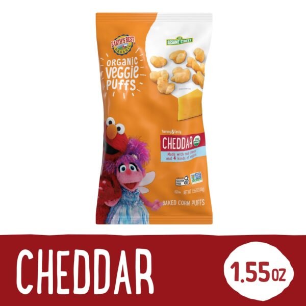 Earth's Best Organic Veggie Puffs for Toddlers 2 Years Old and Up, Cheddar Flavor