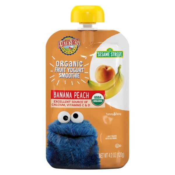 Earth's Best Organic Sesame Street Toddler Organic Fruit Yogurt Smoothie Peach Banana