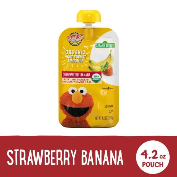 Earth's Best Organic Sesame Street Toddler Organic Fruit Yogurt Smoothie Strawberry Banana, 4.2 oz