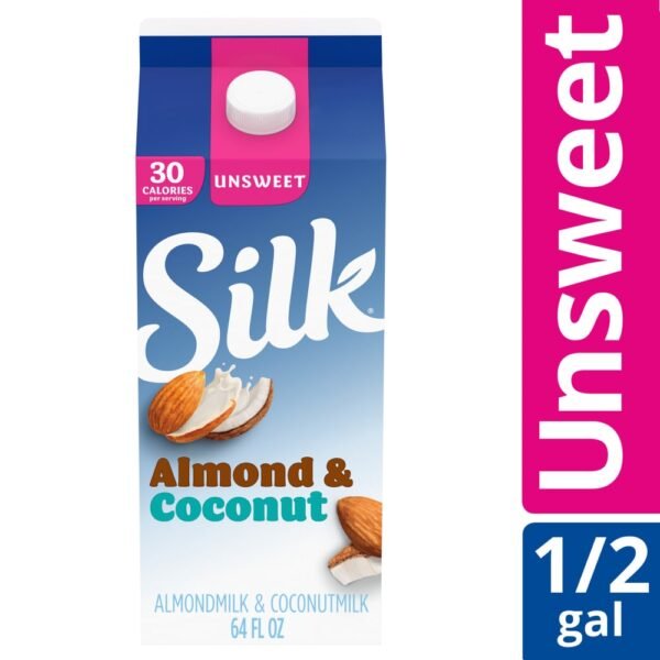 Silk Dairy Free Unsweeted Original Almond & Coconut Milk Half Gallon