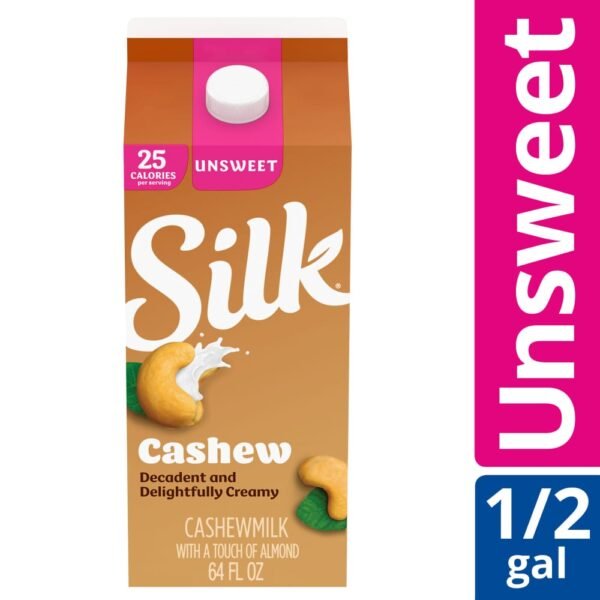 Silk Dairy Free Unsweetened Creamy Cashew Milk Half Gallon