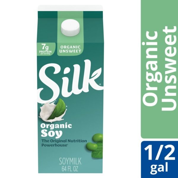 Silk Dairy Free Organic Unsweetened Plain Soy Milk Half Gallon