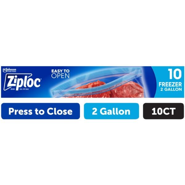 Ziploc® Brand Freezer Gallon Bags, Large Food Storage Bags, 10 Count