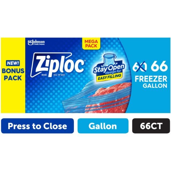Ziploc Gallon Freezer Bags Press to Close 66 Count