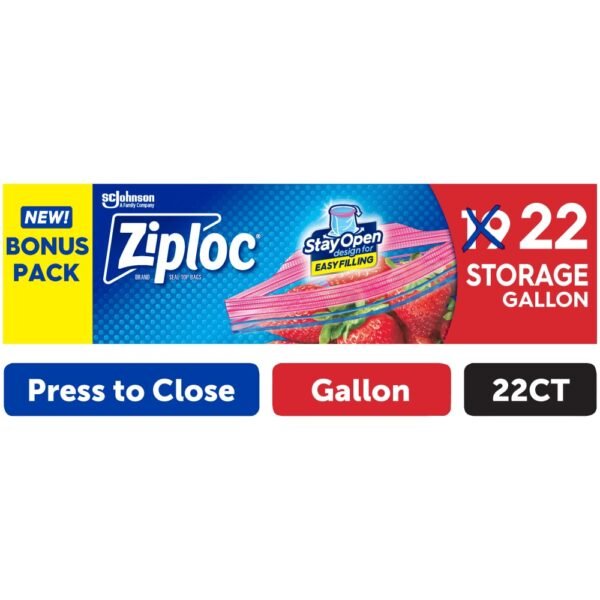 Ziploc Gallon Storage Bags Press to Close 22 Count