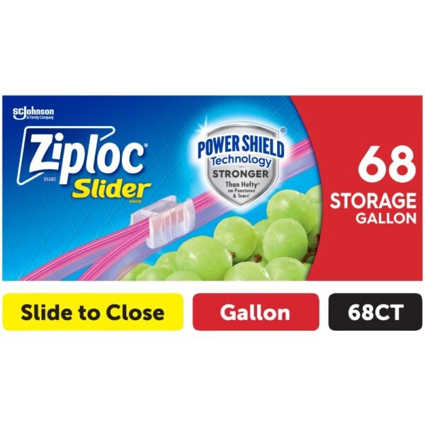 Ziploc Storage Bags, Reusable Gallon Size Slider Bags, Power Shield Technology, 68 Count