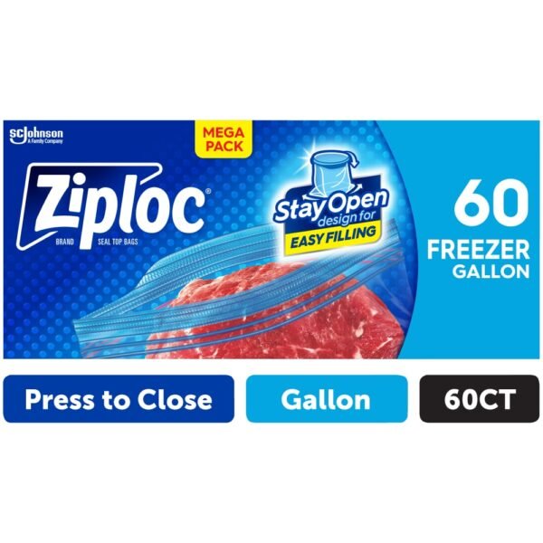 Ziploc Gallon Freezer Bags Press to Close 60 Count