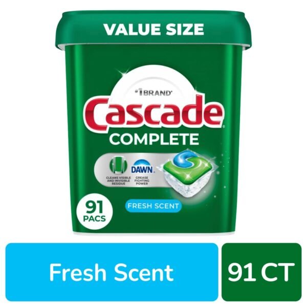 Cascade Complete Dishwasher Pods, Dishwasher Detergent, Dish Detergent Soap, Fresh, 91 Count