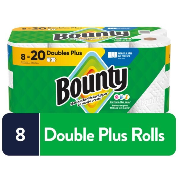 Bounty Paper Towels Select-A-Size White, 8 Double Plus Rolls, 103 Sheets Per Roll