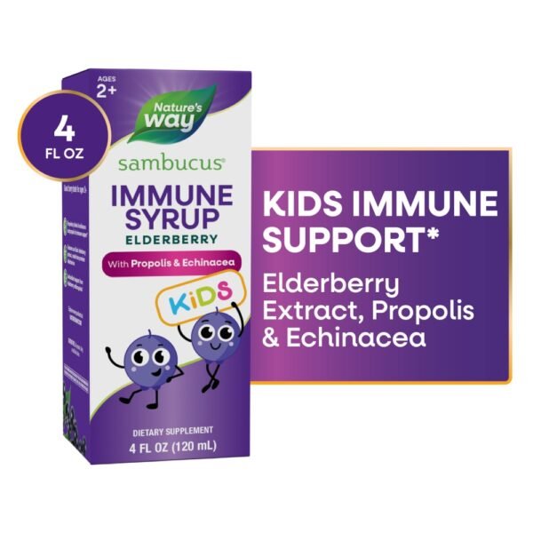 Nature's Way Sambucus Immune Kids Ages 2+ Elderberry Echinacea and Propolis Berry Flavored Syrup