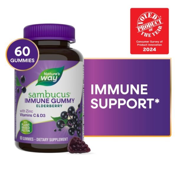 Nature’s Way Sambucus Immune Elderberry With Zinc Vitamins C D3 Gummies