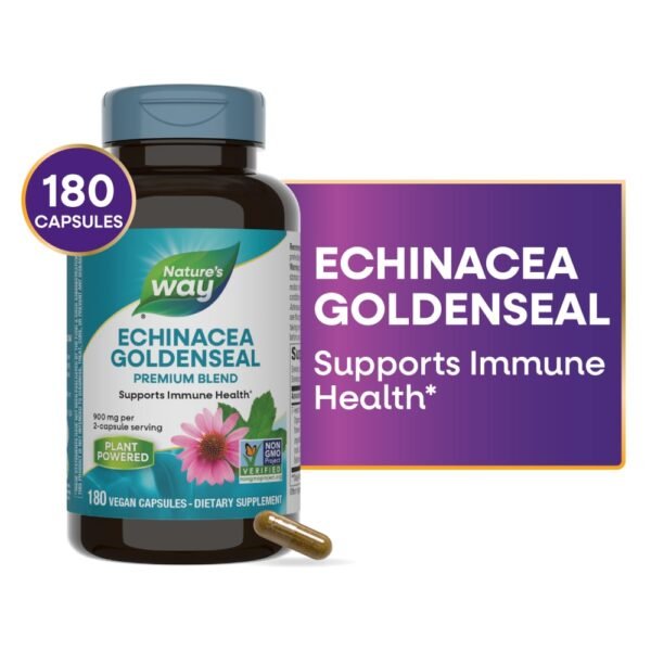 Nature's Way Echinacea Goldenseal Premium Blend Vegan Capsules 900 mg Per 2 Capsule Serving