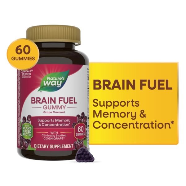 Nature’s Way Brain Fuel With Clinically Studied Cognigrape Vitamins B6 B12 Grape Flavored Gummies