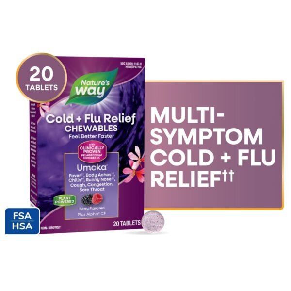 Nature's Way Cold + Flu Relief Umcka Multi Symptom Relief Berry Flavored Chewables