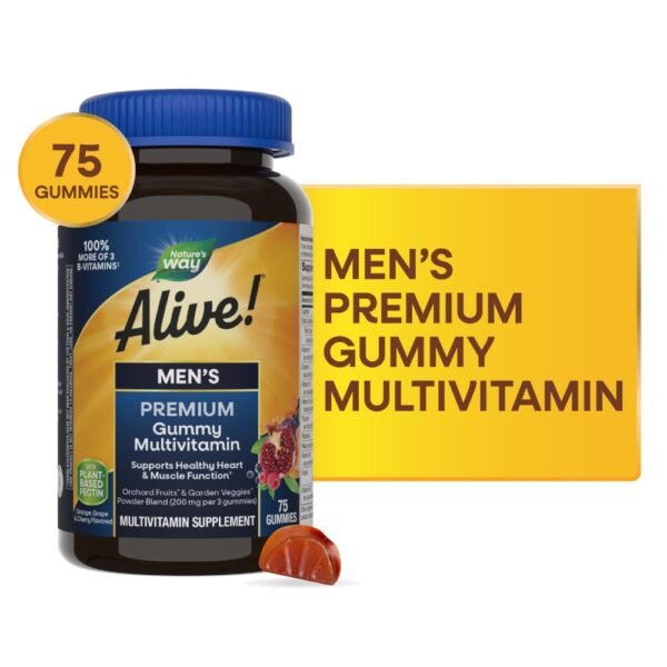 Nature's Way Alive! Men's Premium Multivitamin B Vitamins Orange Cherry and Grape Flavored Gummy