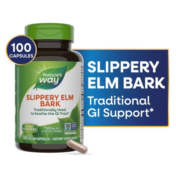 Nature's Way Slippery Elm Bark Traditionally Soothes GI Tract 1600 mg Per 4 Capsule Serving