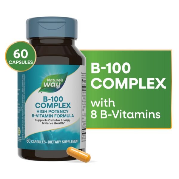 Nature's Way B-100 Complex Supports Cellular Energy and Nerve Health 8 B Vitamins Capsules