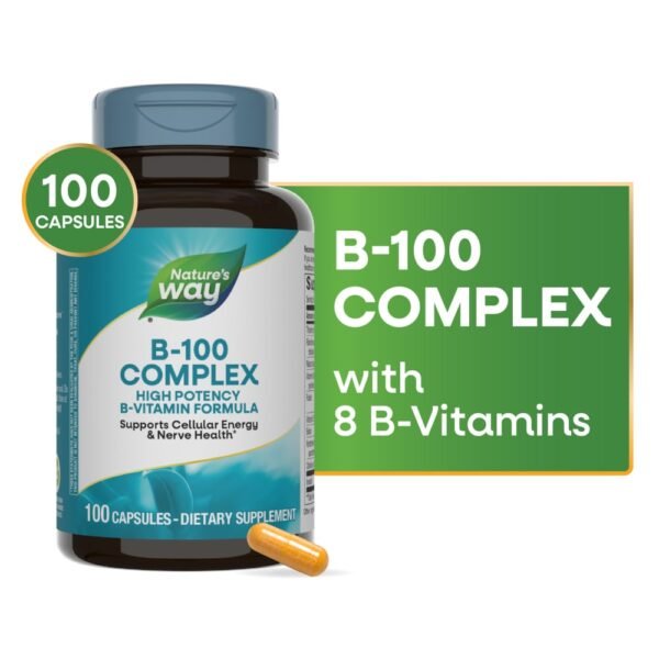 Nature's Way B-100 Complex Supports Cellular Energy and Nerve Health 8 B Vitamins Capsules