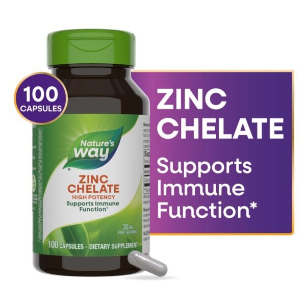Nature's Way Zinc Chelate Immune Support High Potency Capsules 30 mg Per Serving