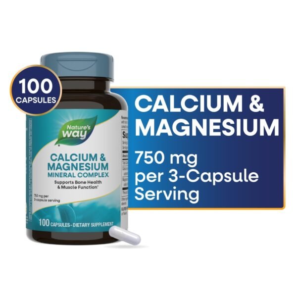 Nature's Way Calcium and Magnesium Mineral Complex Capsules 750 mg Per 3 Capsule Serving