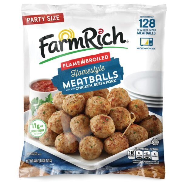 Farm Rich Flame Broiled Homestyle Meatballs, Fully Cooked, High Protein
