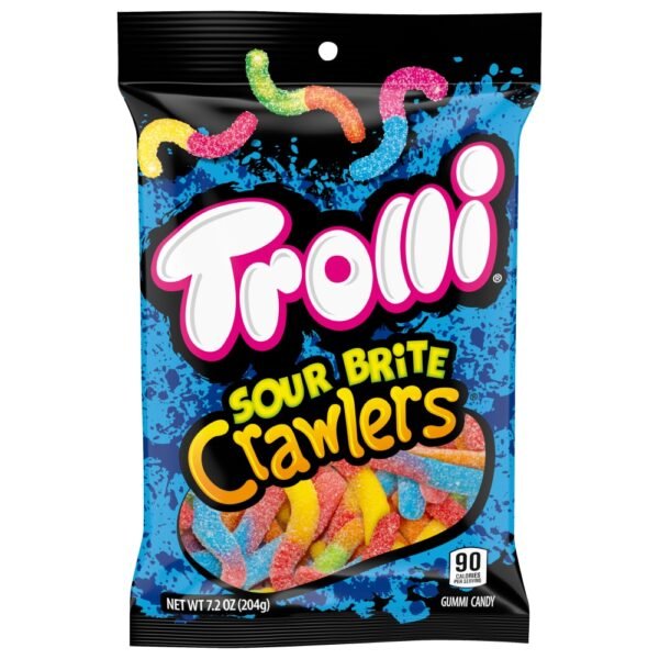 Trolli Sour Brite Crawlers Sweet and Sour Gummy Worm Candy Bag