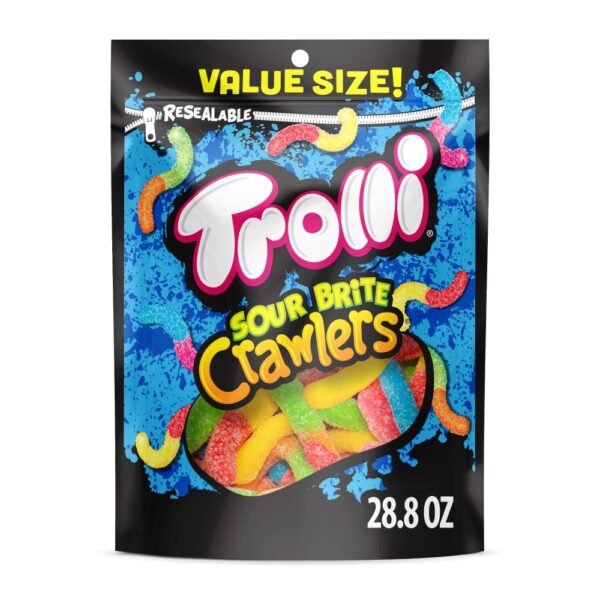 Trolli Sour Brite Crawlers Sweet and Sour Gummy Worm Candy Bag