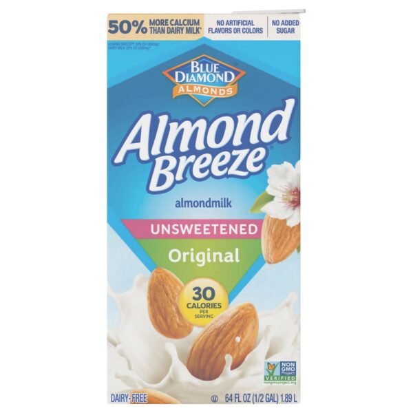 Almond Breeze Dairy Free Shelf Stable Unsweetened Original Almond Milk Half Gallon