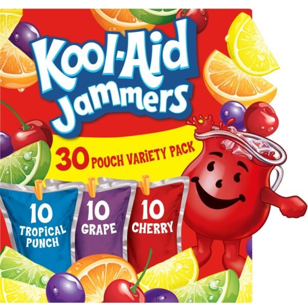 Kool Aid Jammers Variety Pack with Tropical Punch Grape & Cherry Kids Drink 0% Juice Box Pouches
