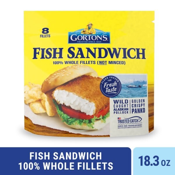 Gorton’s Breaded Fish Sandwich Cut from Whole Fish Fillets (Not Minced), Wild Caught, Frozen