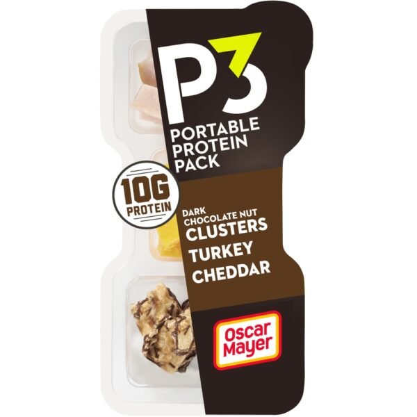 P3 Portable Protein Snack Pack with Dark Chocolate Almond Nut Clusters Turkey & Cheddar Cheese