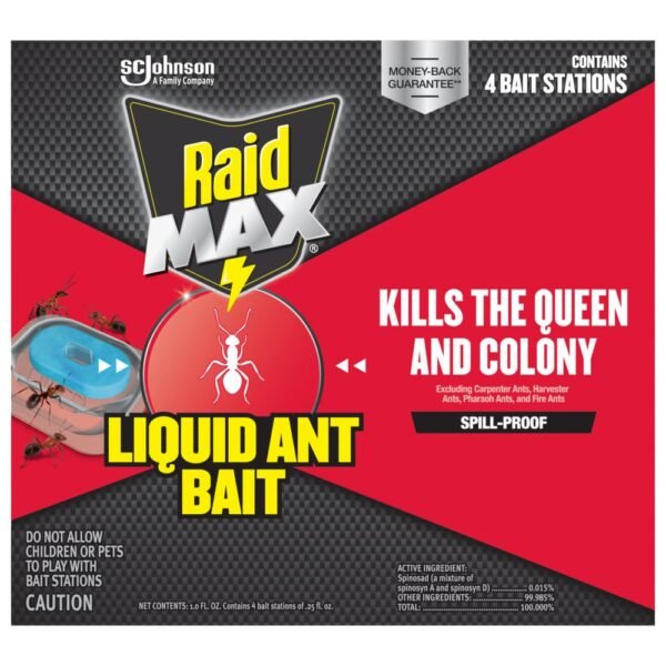 Raid Max Liquid Ant Bait, Outdoor and Indoor Ant Poison Bait Stations for Home, 4 ct