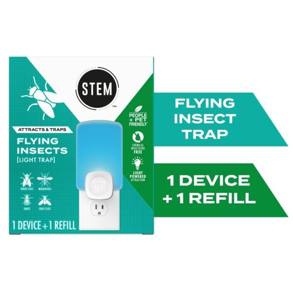 STEM Light Trap, Attracts Flying Insects, Soft Blue Light, Starter Kit w 1 Light Trap, 1 Cartridge