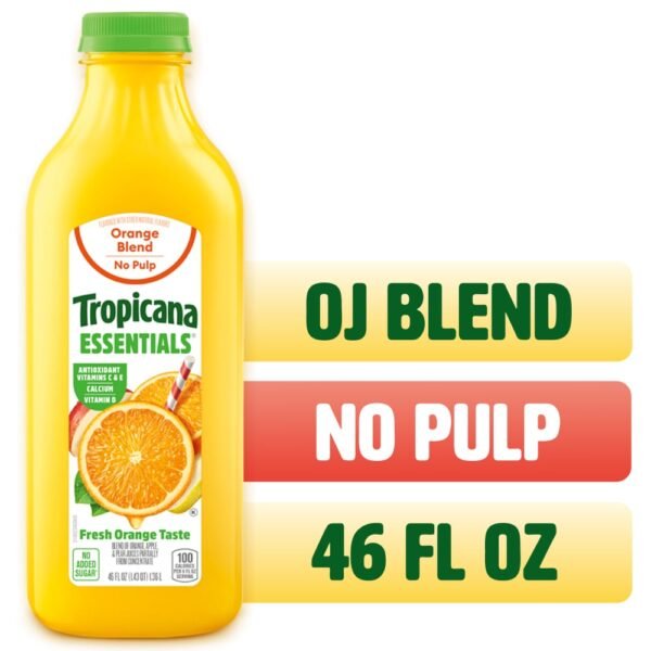 Tropicana Essentials Flavored Orange Juice Beverage Blend With Other Fruit, No Pulp 46 fl oz Bottle